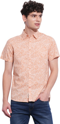 BEING HUMAN Men Self Design Casual Orange Shirt