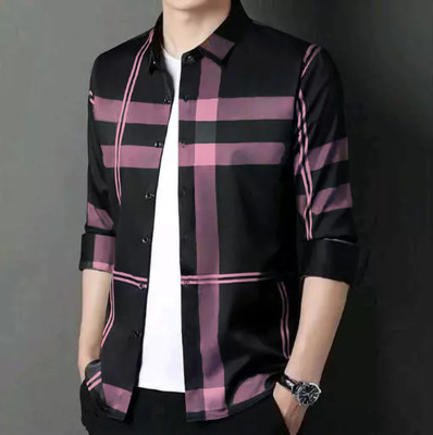 dream believe fashion Men Striped Casual Pink, Black Shirt