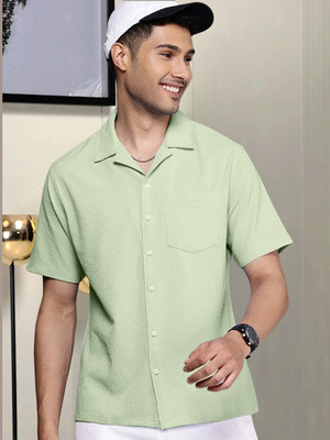 SZN Men Solid Casual Light Green Shirt