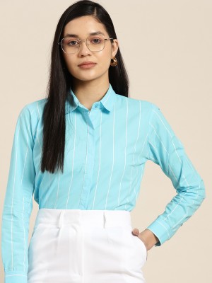 Hancock Women Striped Casual Light Blue Shirt