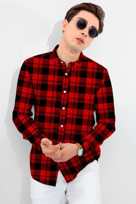 HEMAS LIFESTYLE Men Checkered Casual Red Shirt