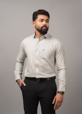 VALRON Men Solid Formal Grey Shirt