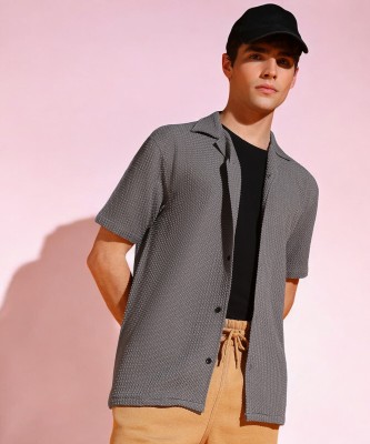 INDICLUB Men Self Design Casual Grey Shirt