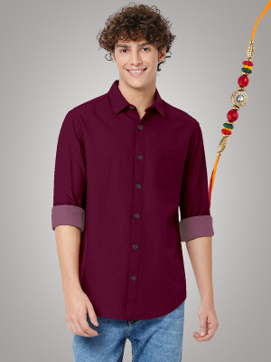 HASINI Fashion Men Solid Formal Maroon Shirt