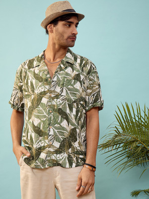 MASCLN SASSAFRAS Men Printed Casual Green Shirt