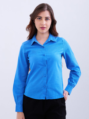 Spykar Women Solid Casual Blue Shirt