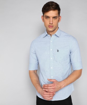 U.S. POLO ASSN. Men Solid Casual Blue Shirt