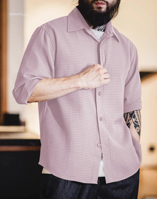ugam traders Men Checkered Formal Pink Shirt