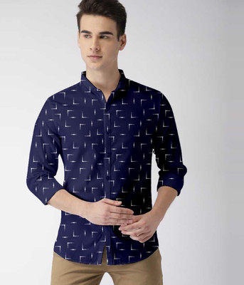 privamitri Men Printed Casual Dark Blue Shirt