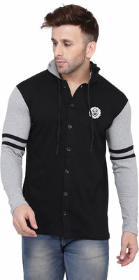 GEUM Men Solid Casual Black, Grey Shirt