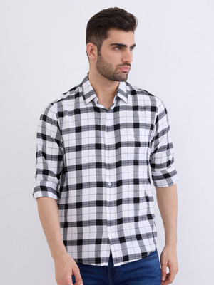Spykar Men Checkered Casual White Shirt