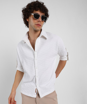 CAMPUS SUTRA Men Self Design Casual White Shirt