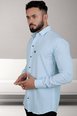 GCFAB Men Checkered Casual Light Blue Shirt
