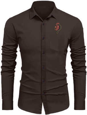 Sanskruti Men Embroidered, Solid Casual Brown Shirt