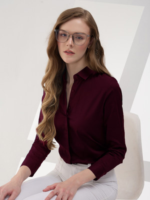 METRONAUT Women Solid Formal Maroon Shirt