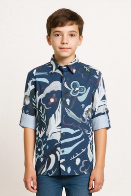 CAVIO Boys Printed Casual Dark Blue Shirt