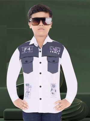 UNIQUE BAZAAR COLLECTION Boys Printed Casual White Shirt
