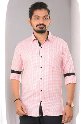PUBHIZA Men Checkered Casual Orange Shirt