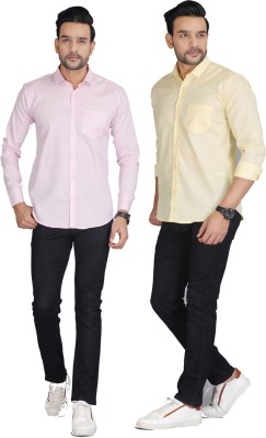 Wristy Men Solid Casual Pink, Yellow Shirt(Pack of 2)