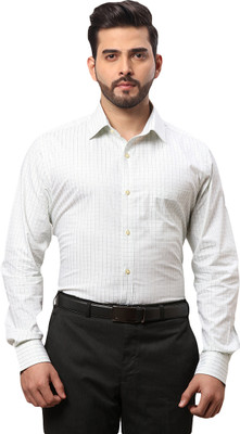 Raymond Men Checkered Formal Light Green Shirt