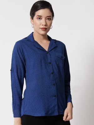 ANGOORI FASHION Women Checkered Formal Blue Shirt