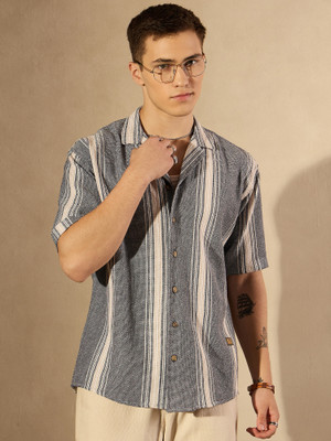 DENNISON Men Striped Casual Blue, Beige Shirt