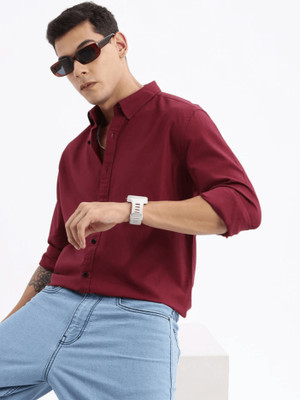 METRONAUT Men Solid Formal Maroon Shirt