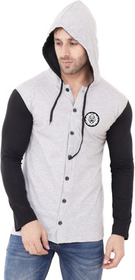 tfurnish Men Self Design Casual Black, Silver Shirt