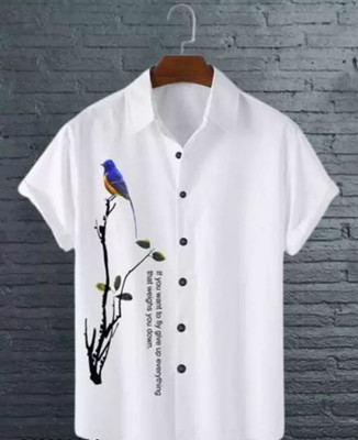 SHFASHION Men Printed Casual White Shirt