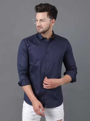 ISUEL FAB Men Solid Casual Dark Blue Shirt