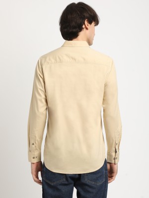 URBARO Men Solid Casual Beige Shirt