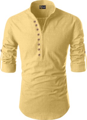 Khushi Creation Men Self Design Casual Yellow Shirt