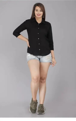 PPT Women Solid Party Black Shirt