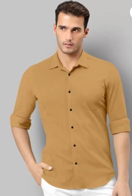 THREADDZILLAA Men Solid Casual Khaki Shirt