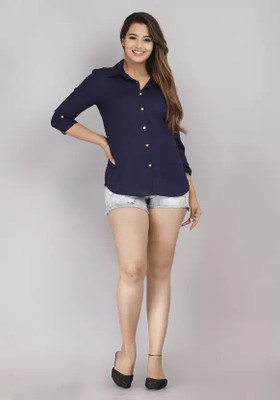 asifarheen Women Solid Casual Blue Shirt