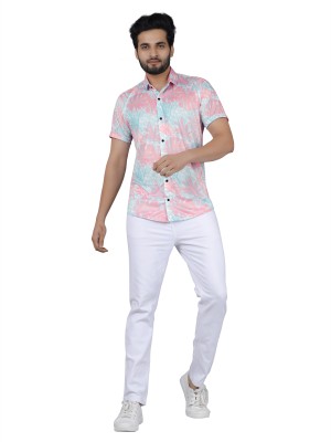 Pearl Street Fashion Men Printed Casual Light Blue, Pink, White Shirt