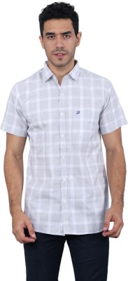 Sberries Men Checkered Casual Silver Shirt