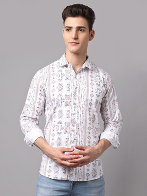 HANUMNTRA Men Printed Casual White Shirt