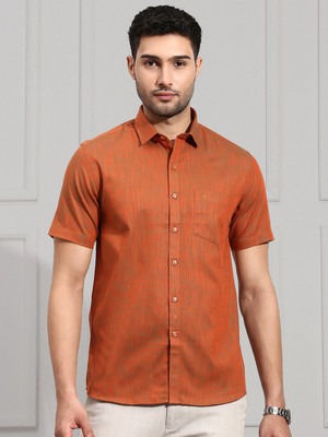 Ramraj Cotton Men Self Design Formal Brown Shirt