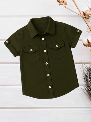 FASHION GRAB Boys Solid Casual Khaki Shirt