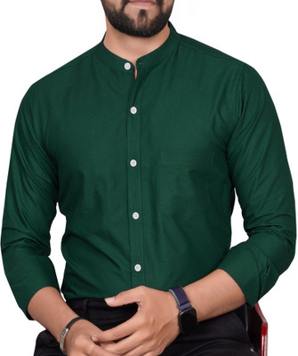 GLOBAL NOMAD Men Solid Casual Dark Green Shirt