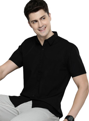 Leotude Men Solid Casual Black Shirt