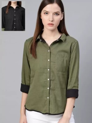 POISON IVY Women Solid Casual Green Shirt