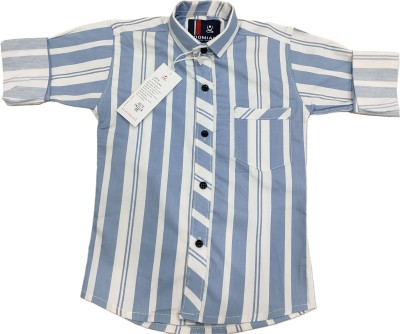 MANANG TRENDS Boys Striped Casual White, Grey Shirt