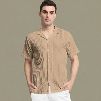 A Vebnor Men Self Design Casual Cream Shirt