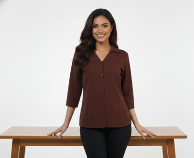 Kagul Women Solid Formal Brown Shirt