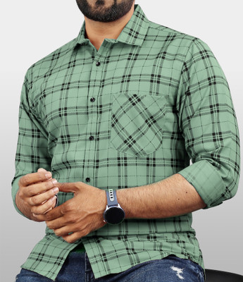 Surhi Men Checkered Casual Dark Green Shirt