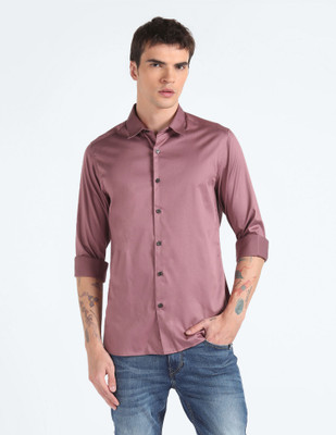 FLYING MACHINE Men Solid Casual Pink Shirt