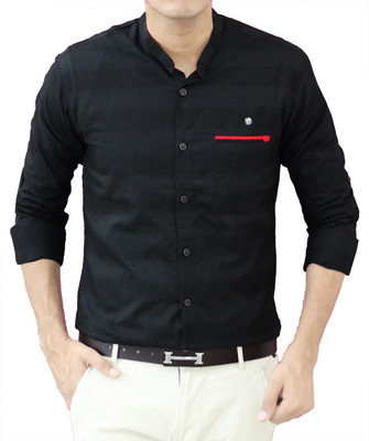 FUBAR Men Striped Party Black Shirt