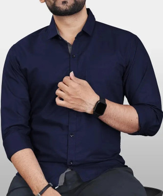 MOXTE Men Solid Formal Blue Shirt